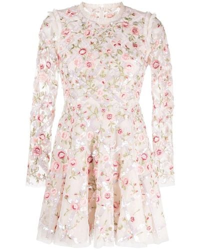 Needle & Thread Floral-embroidery Round-neck Dress - Pink