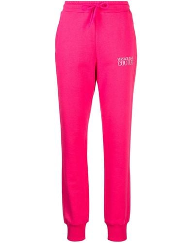 Versace Jeans Couture Logo-embroidered Cotton Track Trousers - Pink