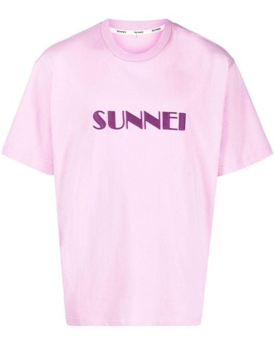 Sunnei Embroidered-logo Cotton T-shirt - Pink