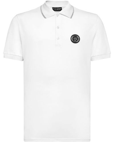 Philipp Plein Tiger-print Cotton Polo Shirt - White