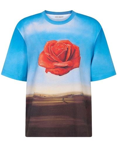 Rabanne X Salvador Dalí T-Shirt mit "Meditative Rose"-Print - Blau