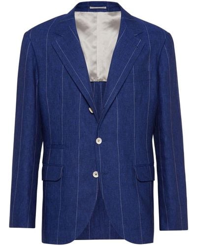 Brunello Cucinelli Striped Linen Blazer - Blue