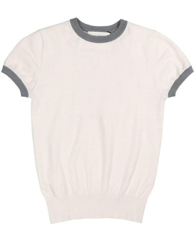 Extreme Cashmere Contrast-trim Fine-knit T-shirt - Natural