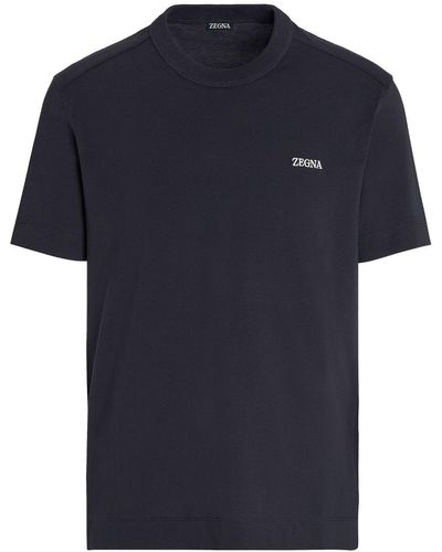 Zegna T-shirt Met Geborduurd Logo - Blauw