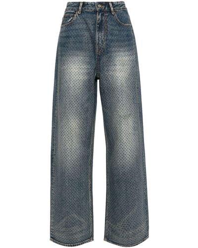 JNBY Diamond-studded Straight-leg Jeans - Blue
