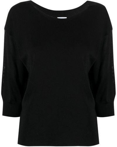 Malo Fine-knit Short-sleeve Top - Black