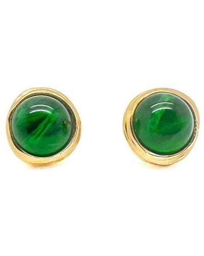 JENNIFER GIBSON JEWELLERY Vintage Christian Dior Flawed Emerald Glass Cabochon Earrings 1980s - Green