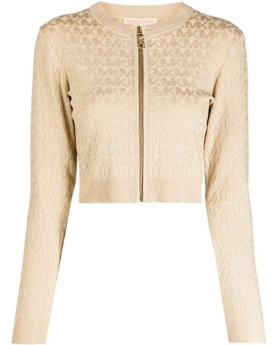 MICHAEL Michael Kors Monogram-pattern Zip-up Cardigan - Natural