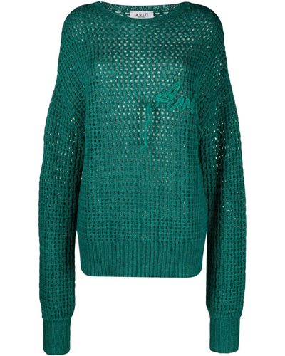 Aviu Logo-embroidered Honeycomb-knit Jumper - Green