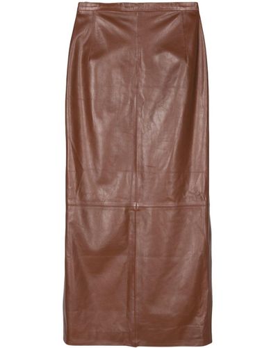 Manokhi Leather Maxi Skirt - Brown