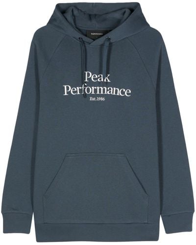 Peak Performance Logo-embroidered performance hoodie - Blu