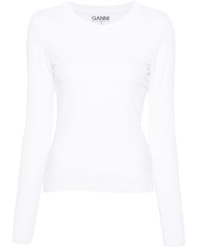 Ganni ラインストーンロゴ ロングtシャツ - ホワイト