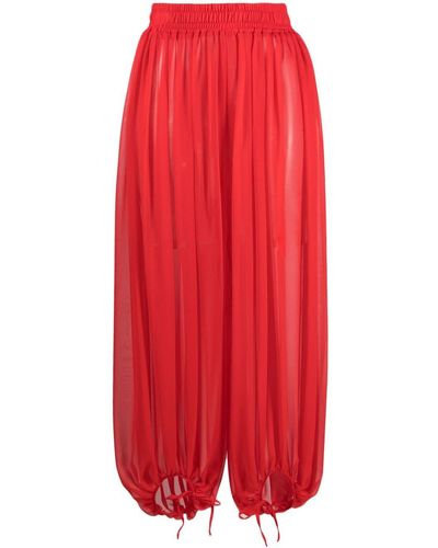 Styland Semi-sheer Silk Cropped Pants - Red