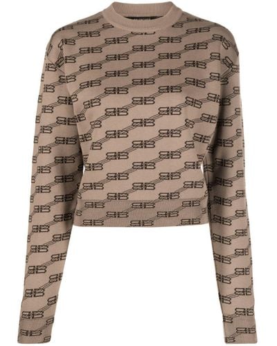 Balenciaga Logo-intarsia Sweater - Brown