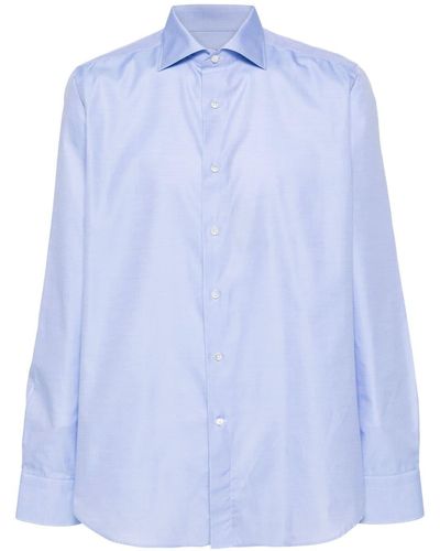 Canali Overhemd Met Uitgesneden Kraag - Blauw