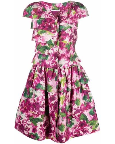 Oscar de la Renta Gestuftes Kleid mit Blumen-Print - Pink