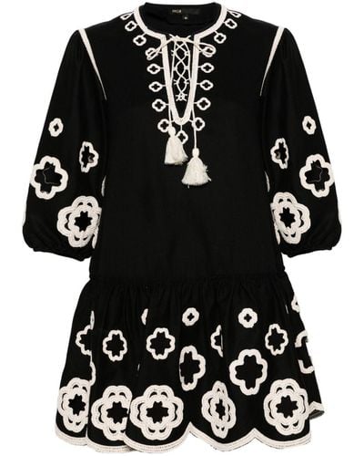 Maje Clover-embroidered Peplum Minidress - Black