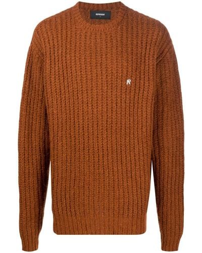 Represent Ribbed-knit Logo-embroidered Sweater - Brown