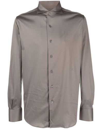 Canali Spread-collar Cotton Shirt - Brown