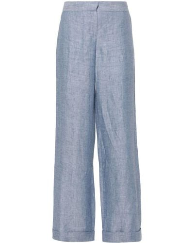 Barba Napoli Wide-leg Linen Trousers - Blue