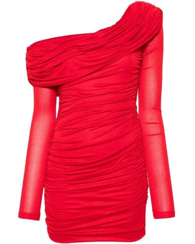 Blumarine Vestido corto fruncido con hombros descubiertos - Rojo