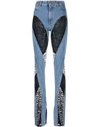 Mugler Skinny-Jeans mit Spitzeneinsätzen - Blau