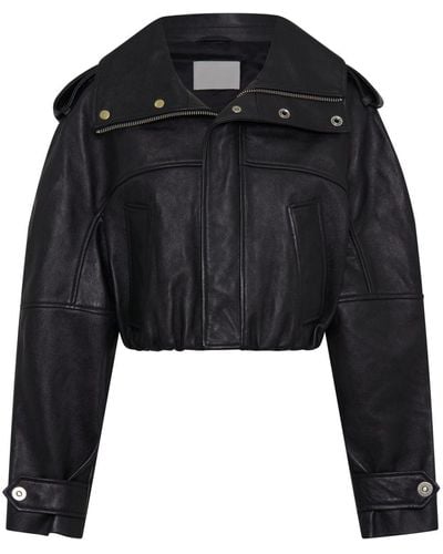 Dion Lee Cropped Paneled Leather Jacket - Black