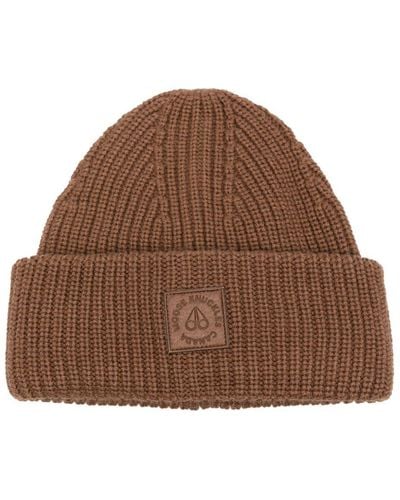 Moose Knuckles Logo-patch Ribbed-knit Beanie - Brown