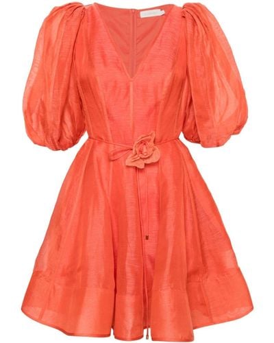 Zimmermann Floral-appliqué Linen-blend Dress - Orange