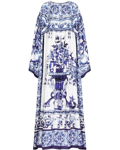 Dolce & Gabbana マジョリカプリント シルクドレス - ブルー