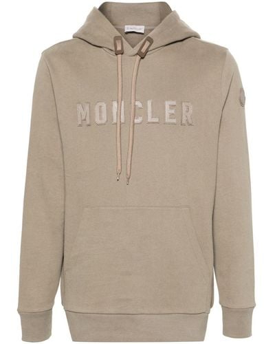 Moncler Logo-patch Cotton Hoodie - Natural