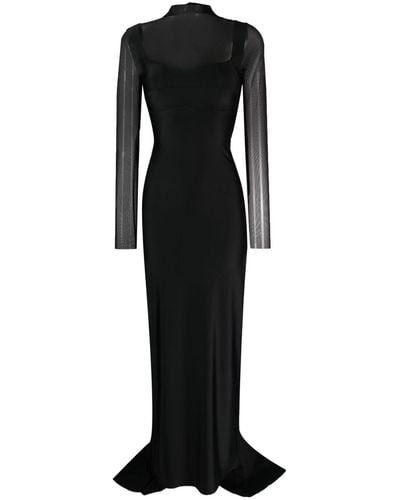 Atu Body Couture Sheer-sleeve Fitted Gown - Black