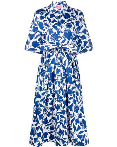 Kate Spade Floral-print Shirt Midi Dress - Blue