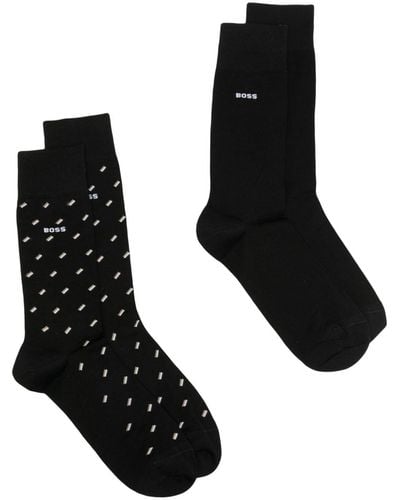 BOSS Twee Paar Sokken Met Logo-intarsia - Zwart