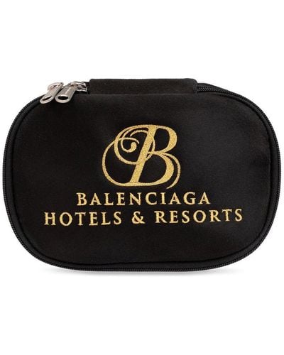 Balenciaga Logo-embroidered Velvet Clutch Bag - ブラック