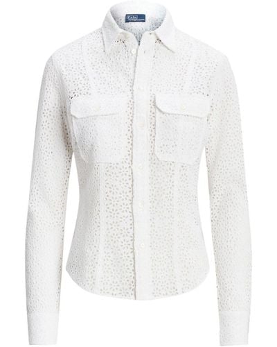 Polo Ralph Lauren Floral-embroidery Linen Shirt - White