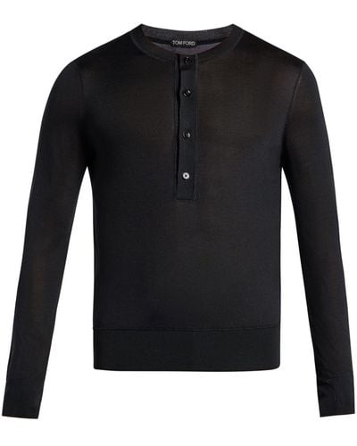 Tom Ford Seidengemisch-Pullover mit Knopfverschluss - Schwarz