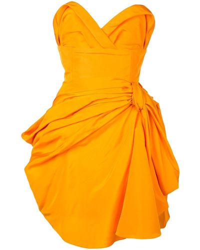 Carolina Herrera Vestido de palabra de honor drapeado - Naranja