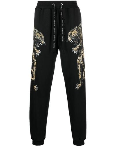 Roberto Cavalli Leopard-print Cotton Track Trousers - Black