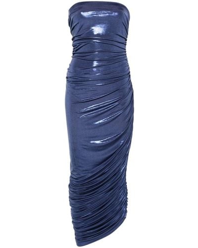 Norma Kamali Diana Ruched Metallic Gown - Women's - Spandex/elastane/polyester - Blue