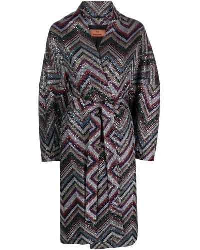 Missoni Zigzag Sequin-embellished Belted Coat - Gray