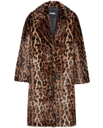 Apparis Tikka Leopard-pattern Mid-length Coat - Brown