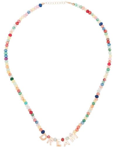 Roxanne First 14kt Rose Gold Jade Letter Charm Necklace - Pink