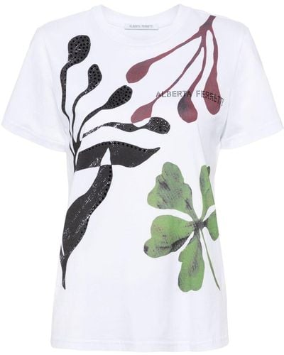 Alberta Ferretti Rhinestone-logo Cotton T-shirt - White