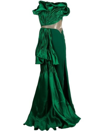 Gaby Charbachy Cut-out Strapless Gown - Green