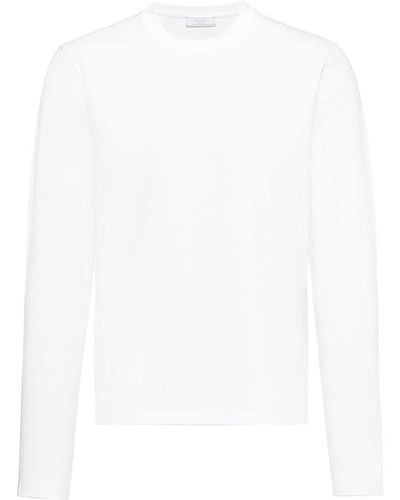 Prada Long-sleeved Embroidered Logo T-shirt White