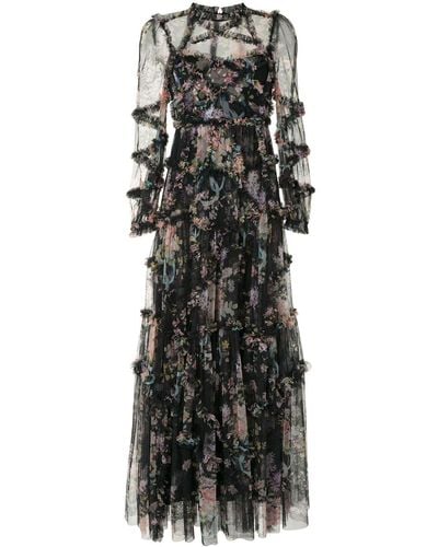 Needle & Thread Kleid mit Blumen-Print - Schwarz