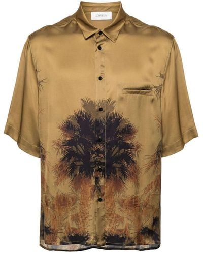 Laneus Hemd aus Satin mit Palmen-Print - Natur