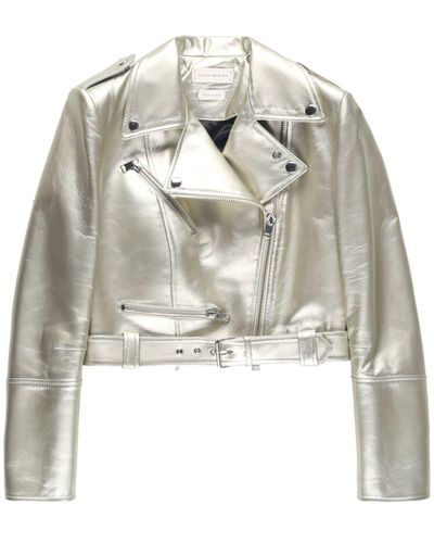 Alexander McQueen Metallic Cropped Biker Jacket