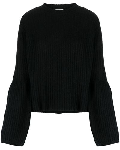 Allude Fisherman's Knit Bishop-sleeved Sweater - Black